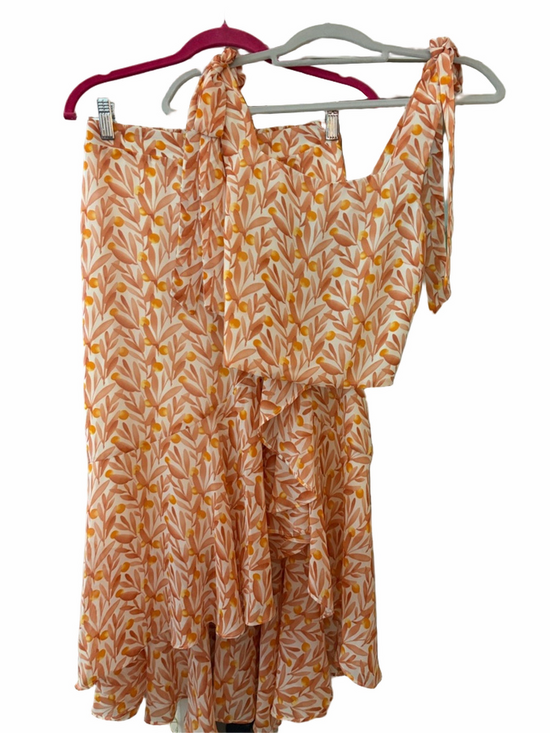 Lucy Paris Dresses & Skirts - Lucy Paris two piece set orange/white olive stem pattern tie up shoulders S/ 38.
